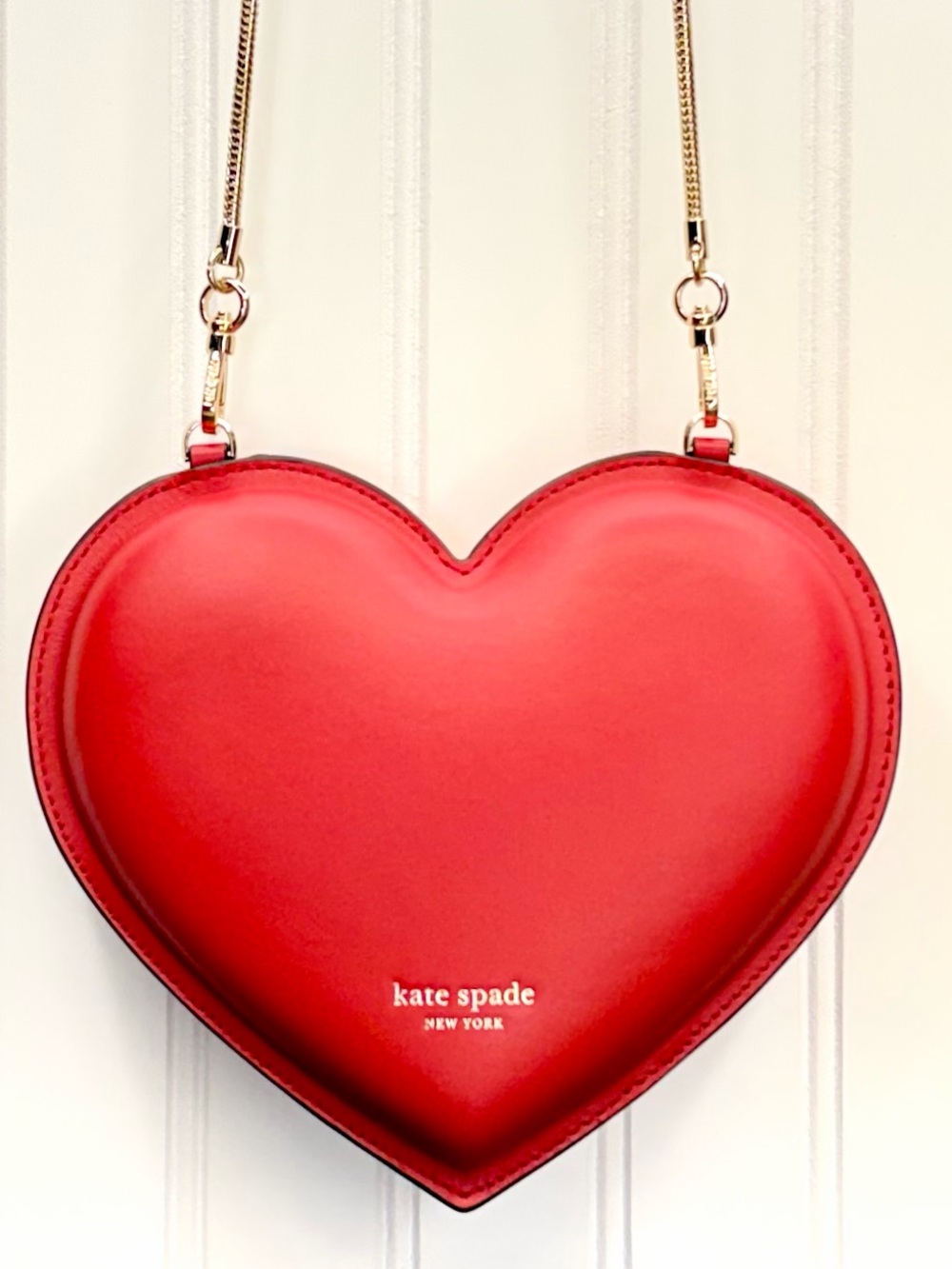 Kate Spade New York 3D Heart Crossbody Bag Italian Leather Red Hot Chili Chain